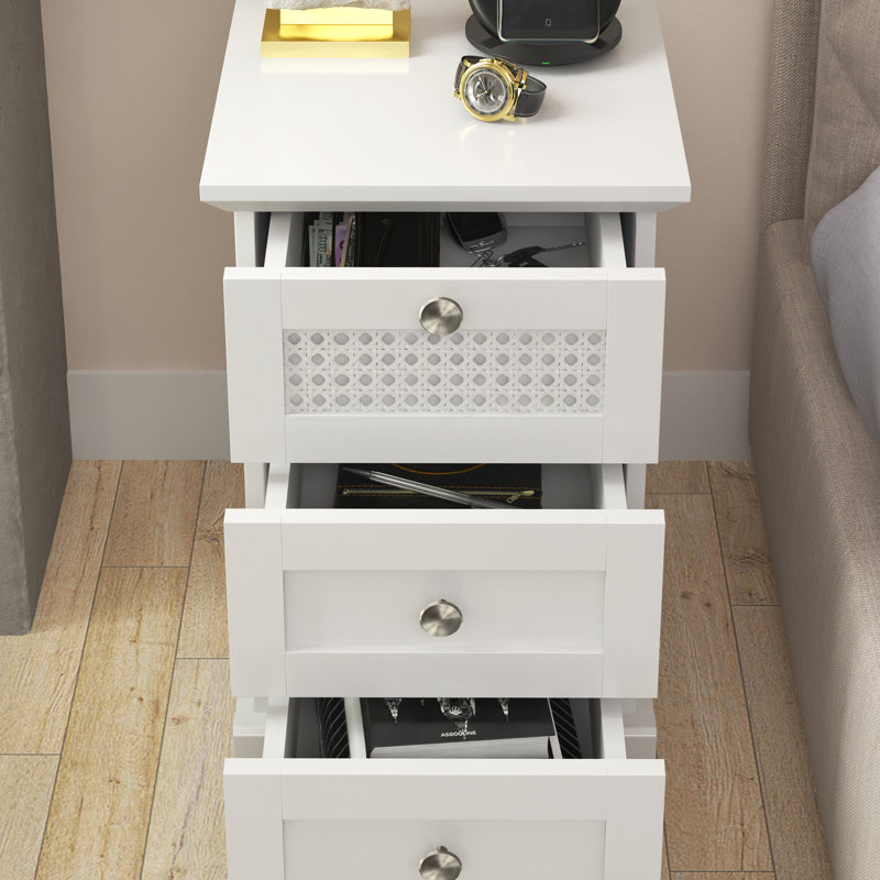 Katalina 3 Drawer Bedside Table, White
