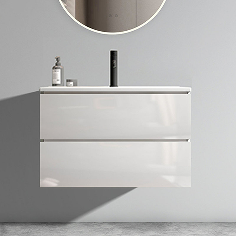 Meuble-lavabo mural blanc brillant TIA de 30 po avec lavabo en céramique à un trou, grand meuble-lavabo flottant pour salle de bain moderne pré-assemblé