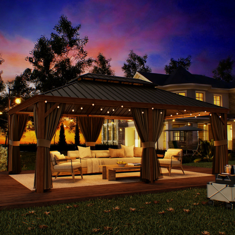 Outdoor Hardtop Gazebo with Double Galvanized Steel Roof, Built-In Hooks & Anchored Base for Garden, Patio & Backyard