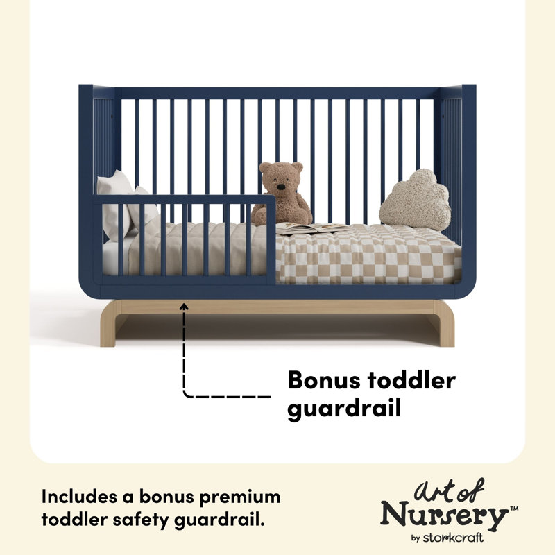 Santorini 5-In-1 Convertible Crib, Midnight Blue/Driftwood, Crib + Mattress