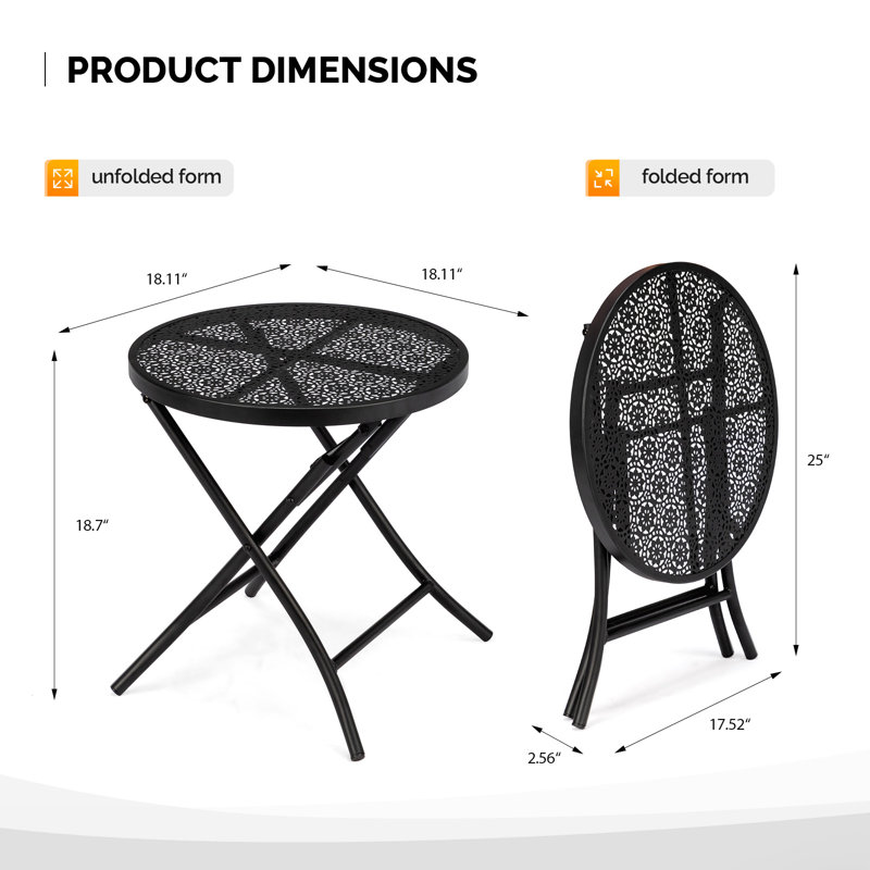 Table d'appoint ronde en acier pour patio, Noir mat