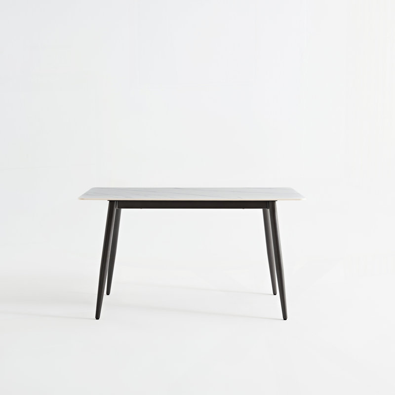 Grande table de salle à manger moderne en pierre avec base en métal robuste pour cuisine 1,6 m