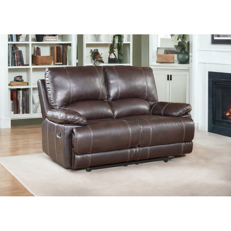 Causeuse inclinable manuelle en similicuir de 65 po et 65 po Hegarty, Brun