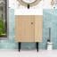 Ensemble de meuble-lavabo de salle de bain avec lavabo en céramique, rangement à droite et pieds dorés-2107446029