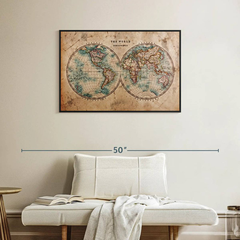 Aliaz Hemisphere Map, 25" H x 37" W