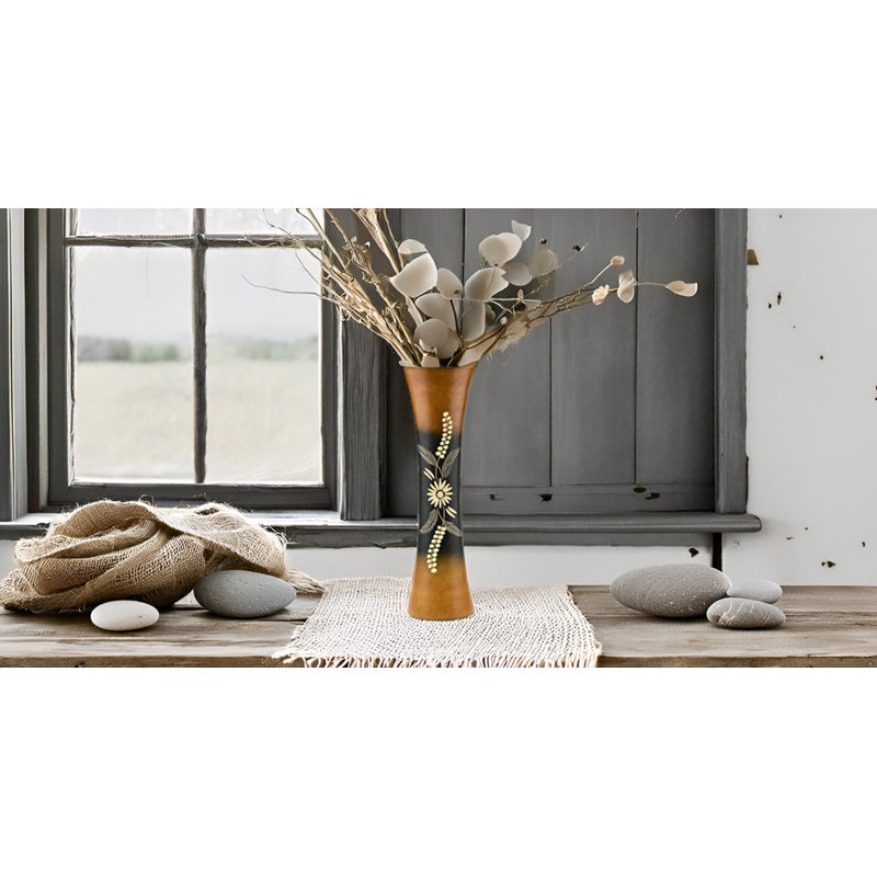 Vase délicat en bois de manguier concave brun et noir