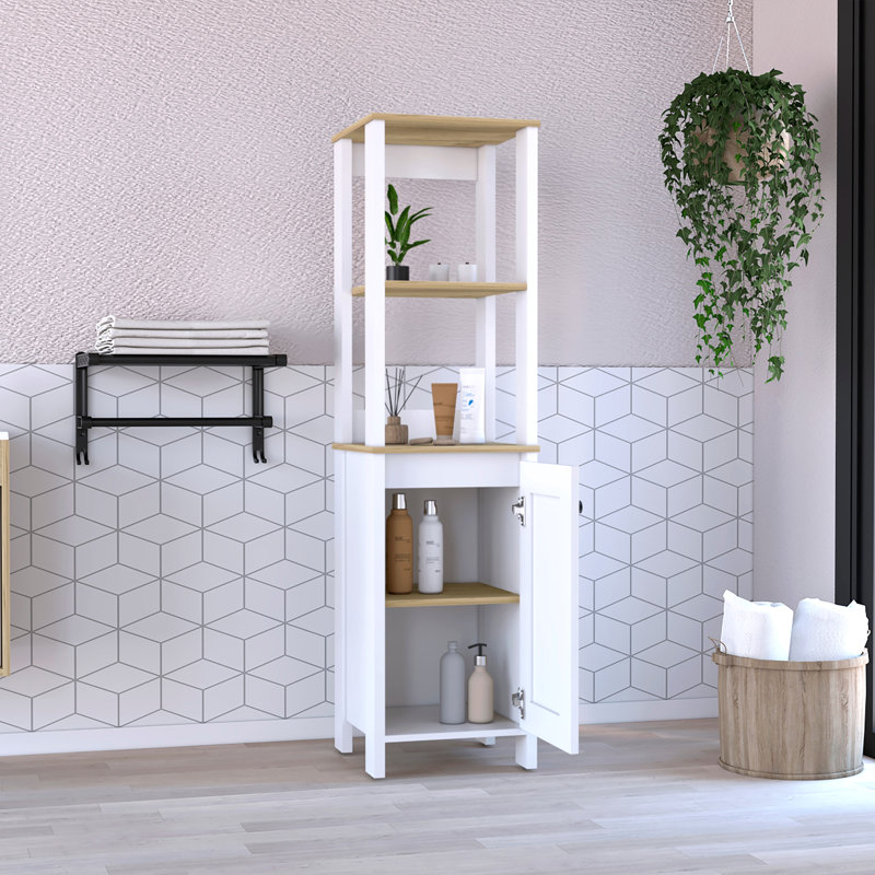 St. Clair Linen Cabinet, Two Interior  Shelves, Two Open Shelves, Single Door, Silver