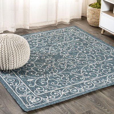 Tapis sarcelle / gris tissé texturé Hagerman