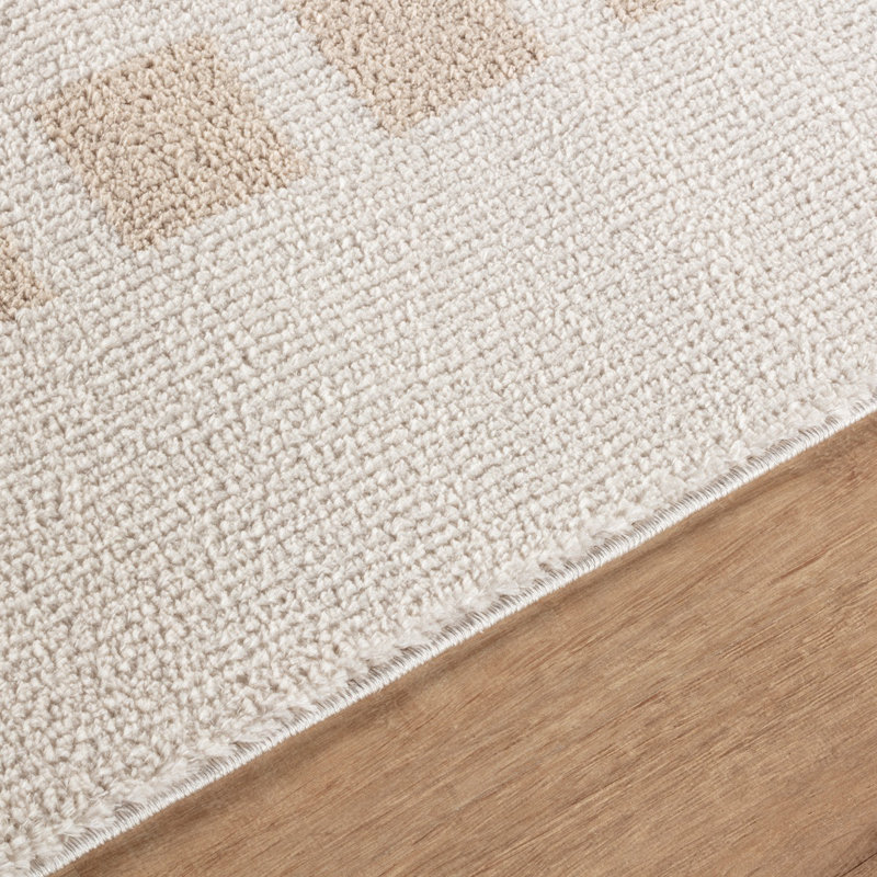 Beige Modern Shaggy Washable Rug, Chequered Anti-Slip Rug For Living Room, Dining Room, Bedroom, Kitchen