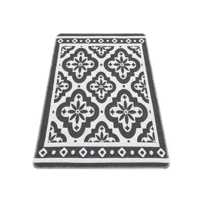 Tapis élégant tissé à plat anthracite et blanc | 100% coton, sans velours, 33,6 oz / verge carrée | Lavable à la machine à 86 ° F, facile à nettoyer avec aspirateur et détachant | Parfait pour les espaces de vie modernes