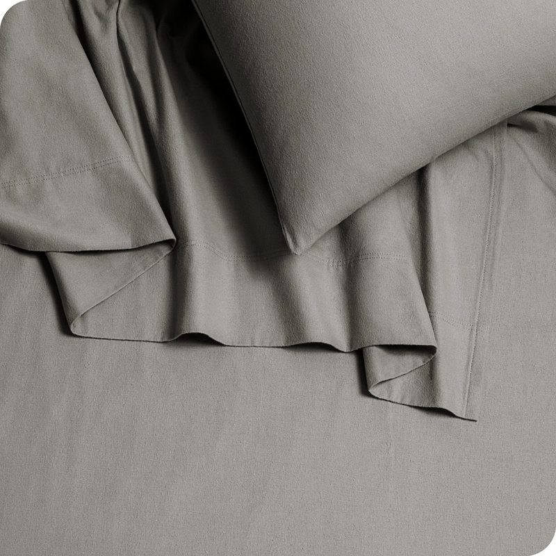 Queen Light Grey Organic Cotton Flannel Sheet Set