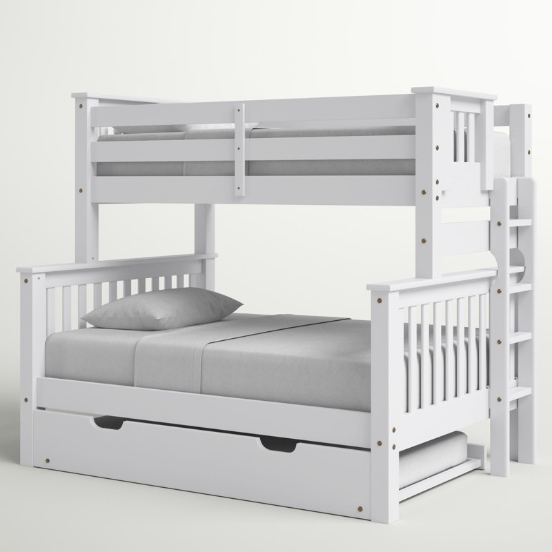 Lit superposé standard avec lit gigogne Abdullah, Simple sur double, Blanc