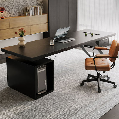 Black Rectangular Solid Wood with 1 drawers writing desk
