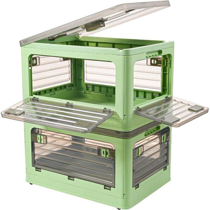 Bacs de rangement en plastique pliables 32 pte avec couvercle et roues - vert