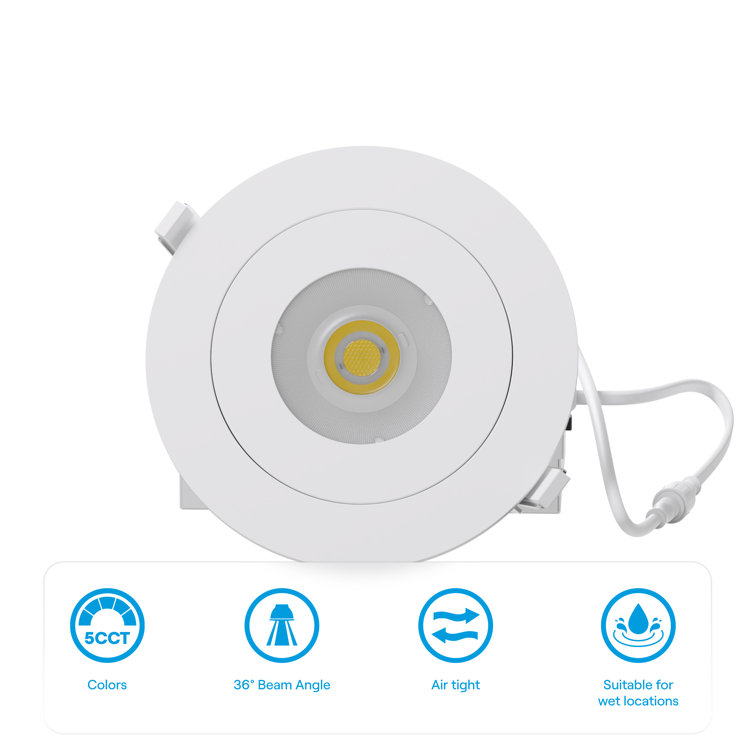 4" 360 Degree Gimbal Recessed LED Downlight (Set of 6), 12W, 5CCT Selectable, Triac Dimmable