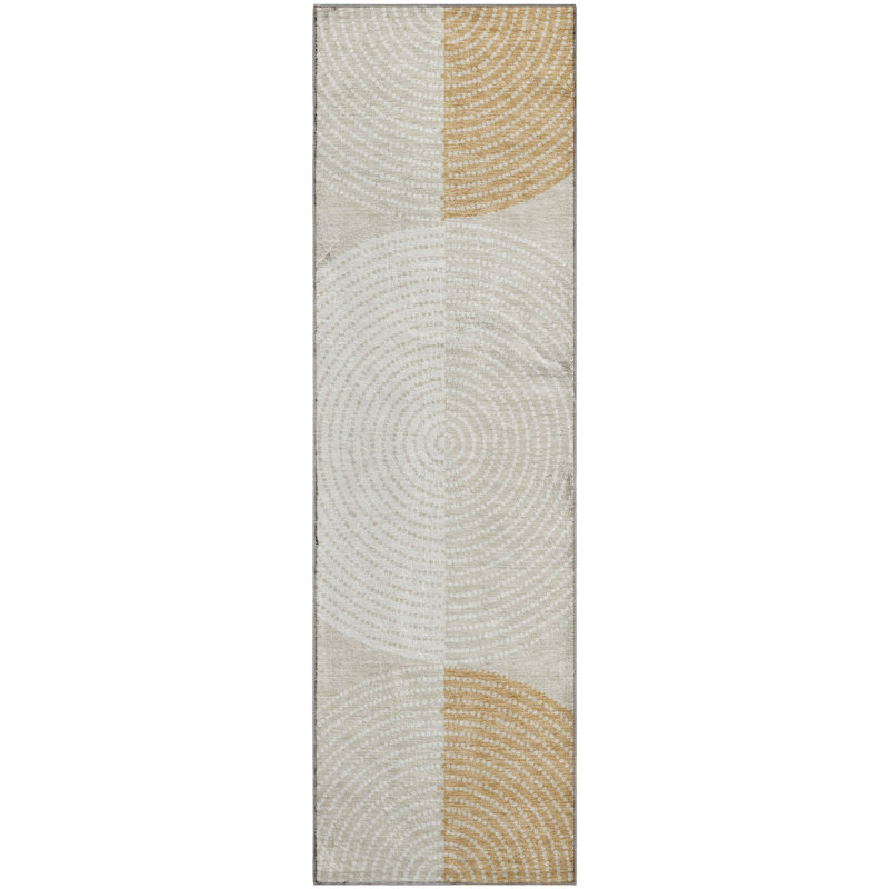 Premium Machine Washable Mayfield AMF2281 Geometric Rug, 2'3" x 7'6" Runner, Beige