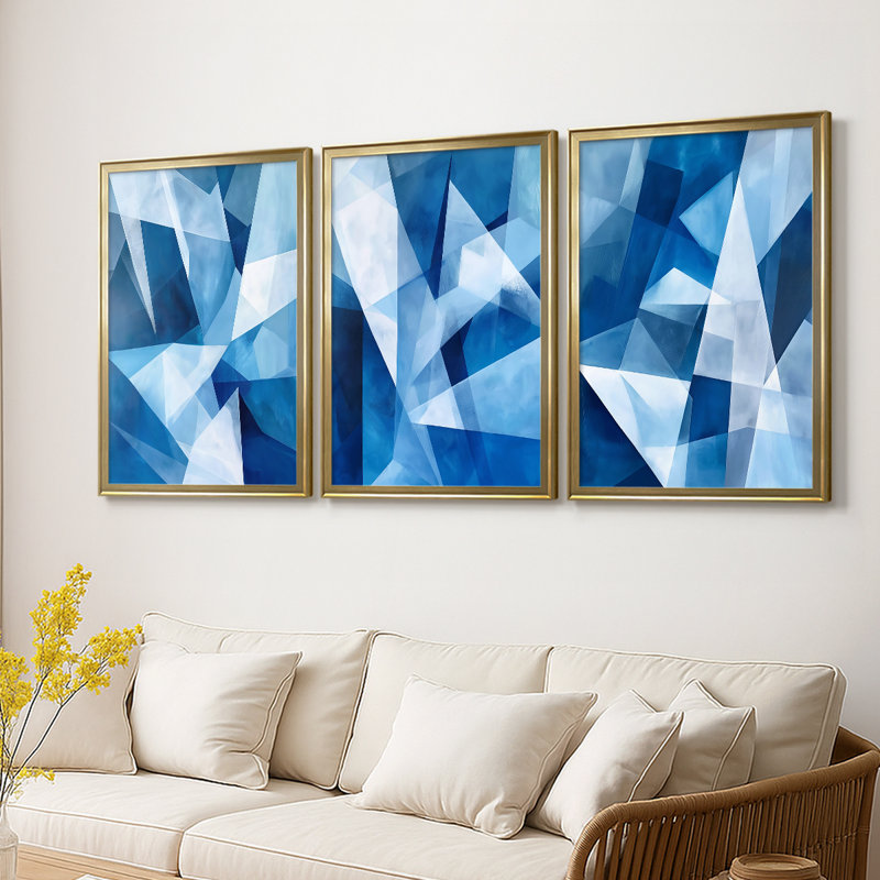 ABSTRACT Series XCI - Toile tendue avec châssis sur mesure - 3 pièces, H 21 po x l 30 po, Doré