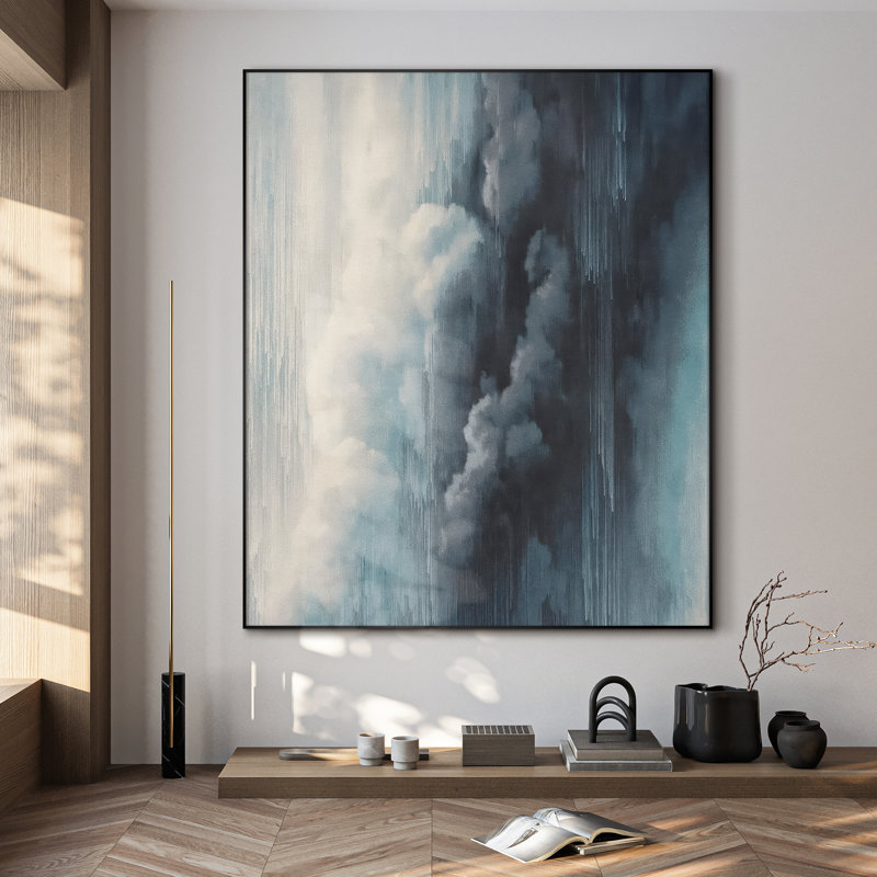Très grand art mural imprimé sur toile - Paysage abstrait neutre moderne pour la décoration d'une œuvre d'art contemporaine de salon ou de chambre à coucher - «Assemblage requis du cadre (cadre non fini)»