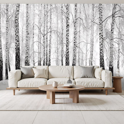 Peel and Stick Wallpaper birch tree trunks winter grove black white Wall Murals 69"H x 96"W Removable PVC Wall Paper Self-Adhesive Wall Paintings Art Decor for Bedroom Living Room