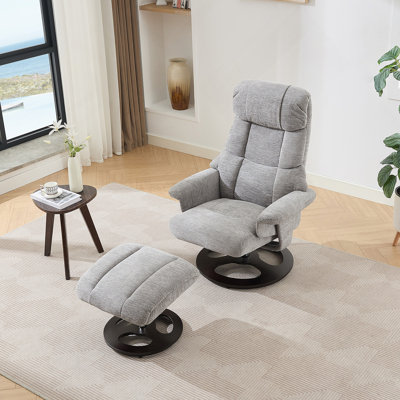 Fauteuil inclinable ergonomique avec repose-pieds, méridienne moderne pivotante à 360 ° avec repose-pieds, tissu chenille, massage par vibration à 5 points, siège chauffant et dossier réglable à 140 ° pour la maison ou le bureau, gris