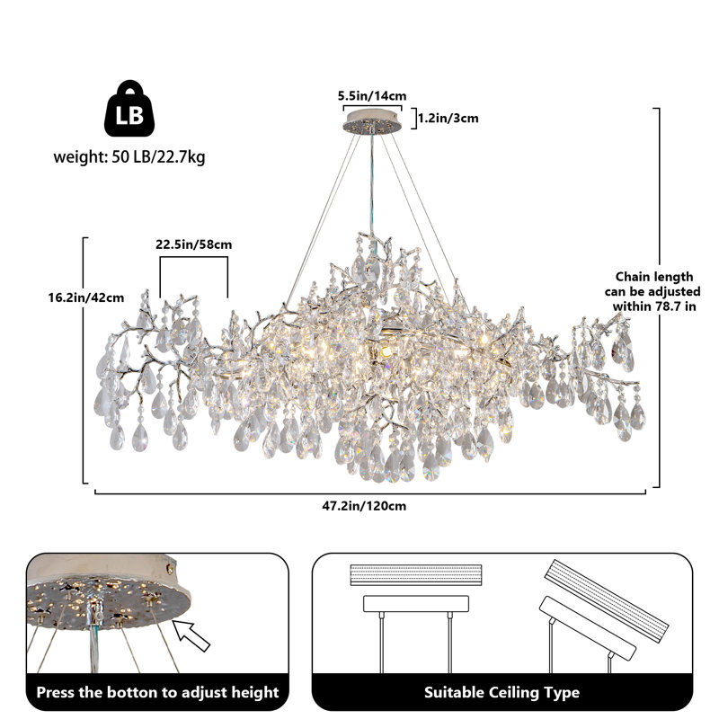 Lustre en cristal K9, Argent argent, 14