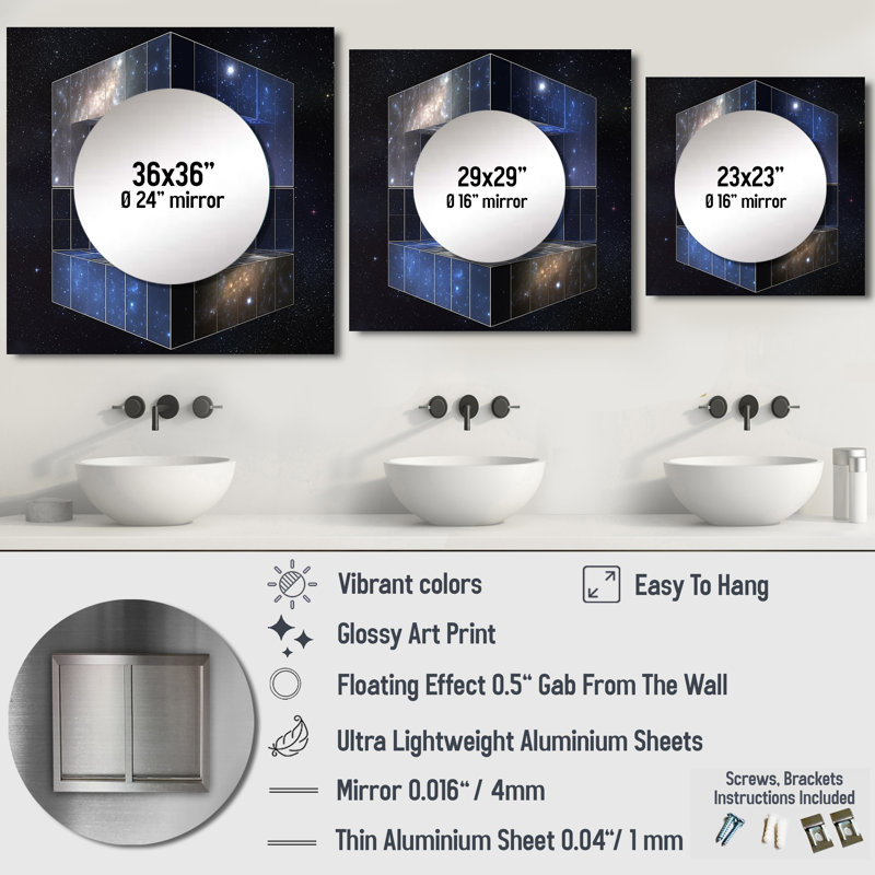 Block Universe Theory Space Galaxy - Space Square Mirror For Wall Art Decor, 23" x 23"
