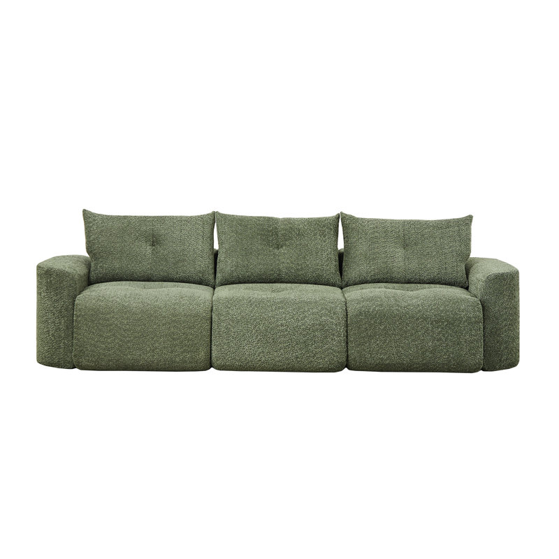 Canapé de style moderne à 3 places de 109 po en chenille rembourré sans cadre pour salon, appartement, Chenille verte