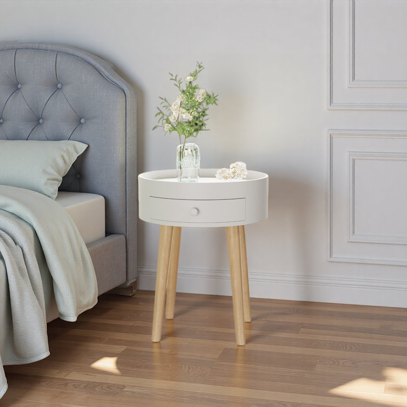 Table de chevet de 18 po de hauteur avec tiroir de rangement et table de chevet avec pieds en chêne, table basse d'appoint pour chambre à coucher et salon