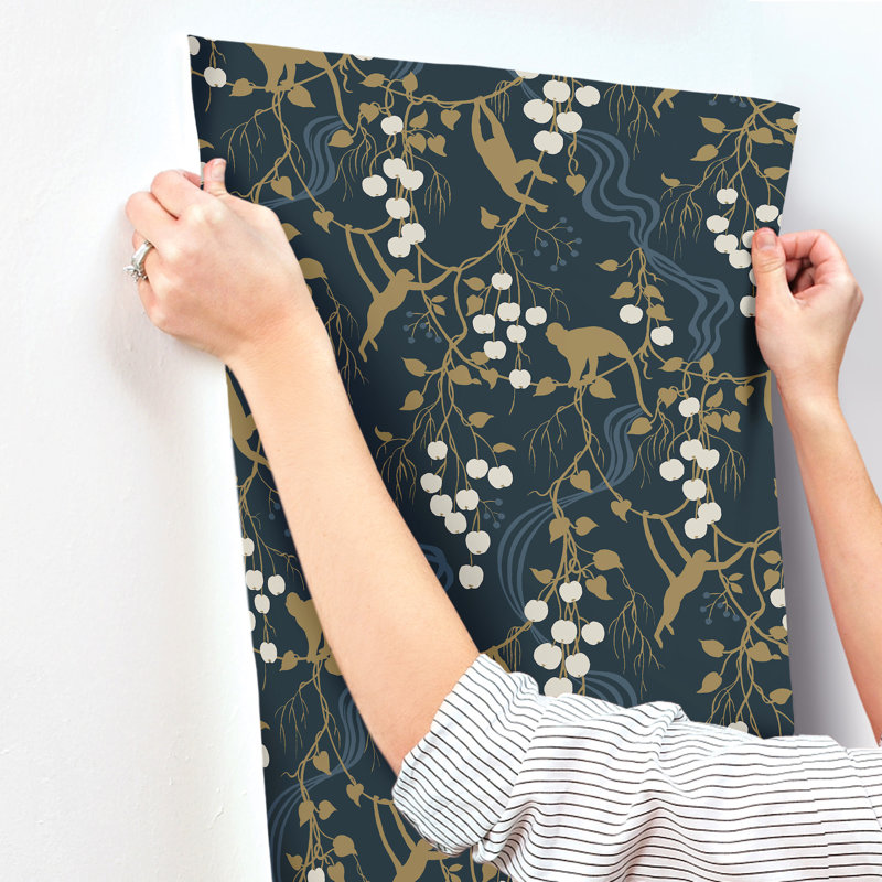 Linden Black Jungle Canopy Wallpaper, Blue