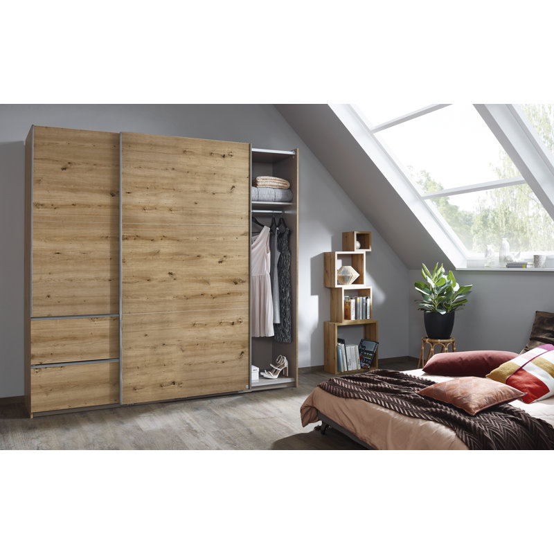 Sevilla Sliding Door Wardrobe, Oak Artisan/Grey, 210cm H x 218cm W x 59cm D