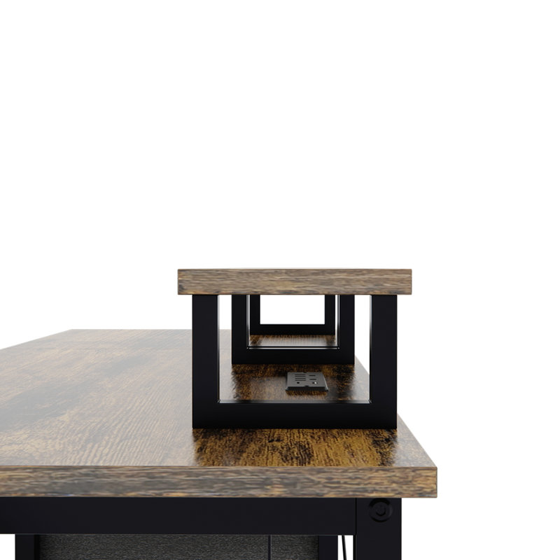 47.3"Office Desk With Power Outlet,2 Monitor Stands,2 Drawers,Side Pocket,Easy To Assemble,Frame Stability Reversible,Use For Home Desk, Computer Desk, Game Table