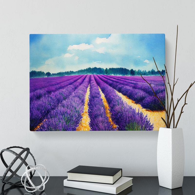 Lavender Field Watercolour Vol.4 - Wrapped Canvas Print, 40cm H x 60cm W x 3cm D