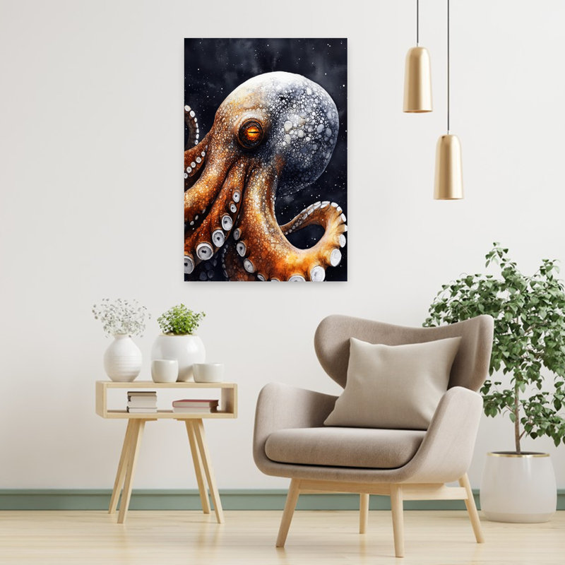Art mural très contemporain, pieuvre, H 36 po x l 24 po