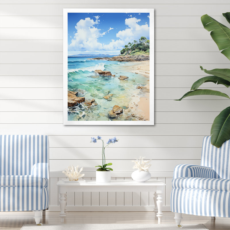 «Eljah Beach», empreintes de pas sur une impression sur toile, H 32 po x l 24 po x P 1 po, Cadre photo blanc