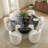 6 - Person Dining Table Sets With Round Table & 6 Upholstered Fabric Chairs-608628855-608628852