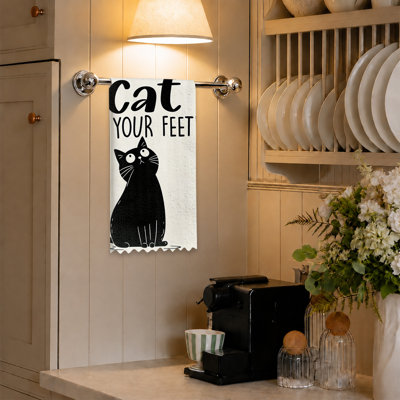  Microfiber Kitchen Towels, Absorbent Reusable Dish Cloths, Fade Resistant Decorative,16"x24",Crazy black cat art