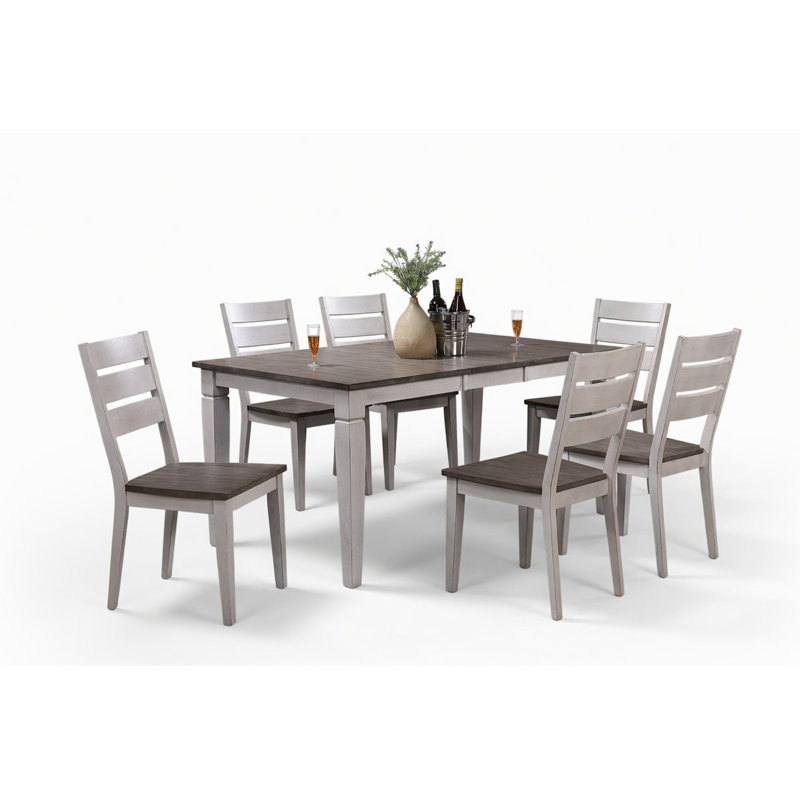 Corina Butterfly Leaf Rectangle Solid Wood Dining Set in White and Brown  With 15" Butterfly Leaf(seats 4-6 people)