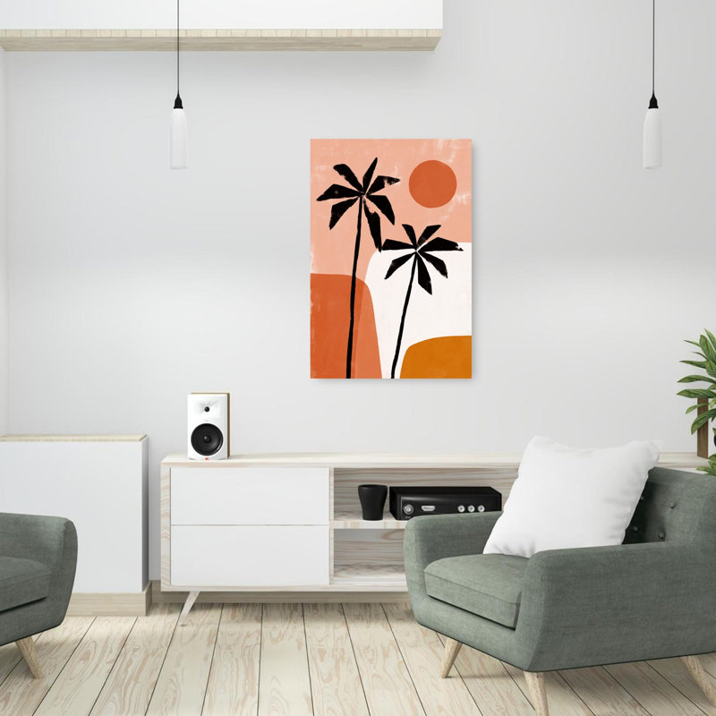 «Palmsats Sunsetno02», impression de palmier biologique moderne abstrait, art mural, 36" H x 24" W