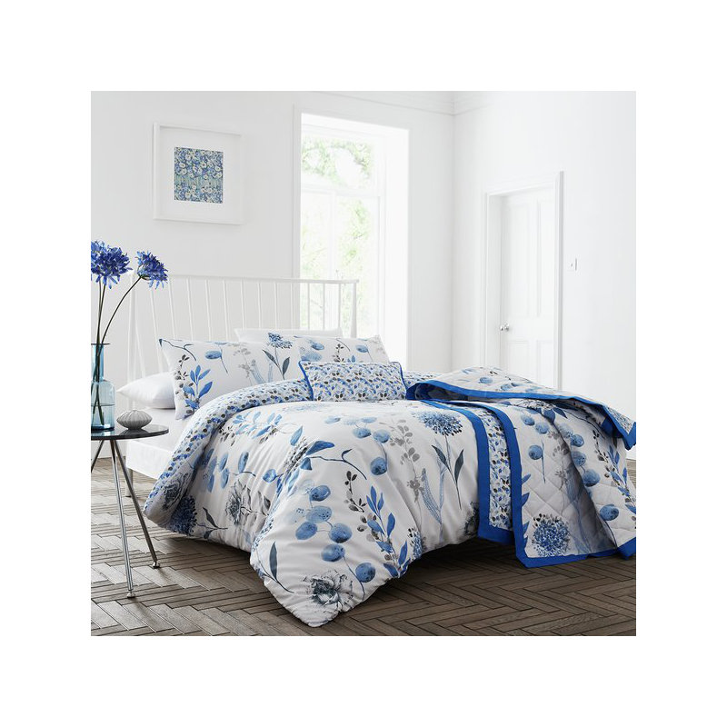 Dartmouth Cotton Blend Floral Duvet Cover Set with Pillowcases, Blue, Single Duvet Cover + 1 Standard Pillowcase