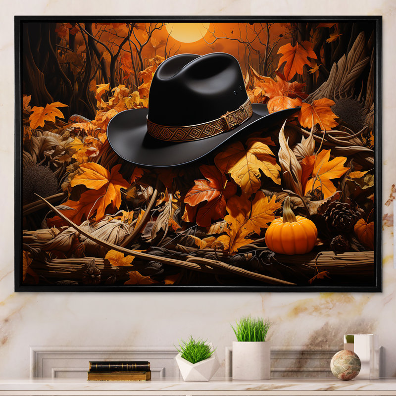 Autumn Cowboy Hat II - Cowboys, art mural, Cadre flottant noir, H 30 po x l 40 po x P 1,5 po