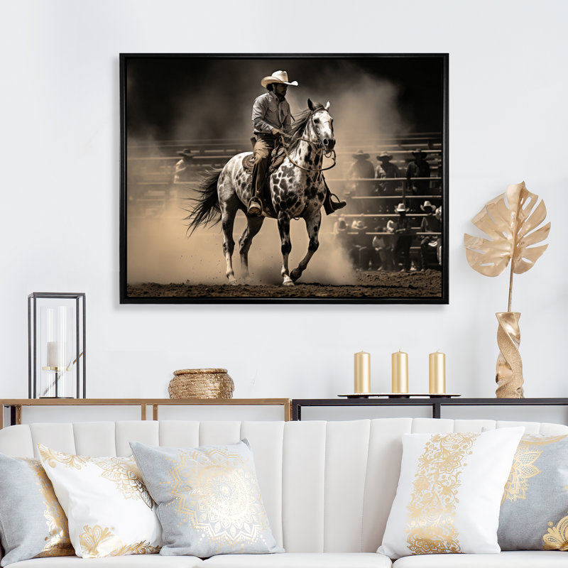 " Western Wild West Show ", 24" H x 32" W x 1" D, Black Floater Framed