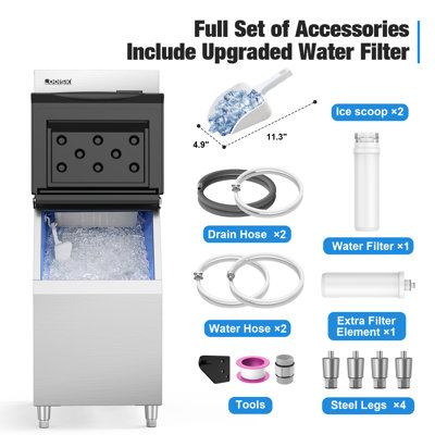 Coolski Commercial Ice Machine 450 Lb. Daily Production Clear Cube Ice Freestanding