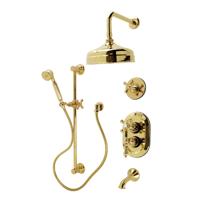 Système de douche et baignoire thermostatique Kingston, Laiton poli