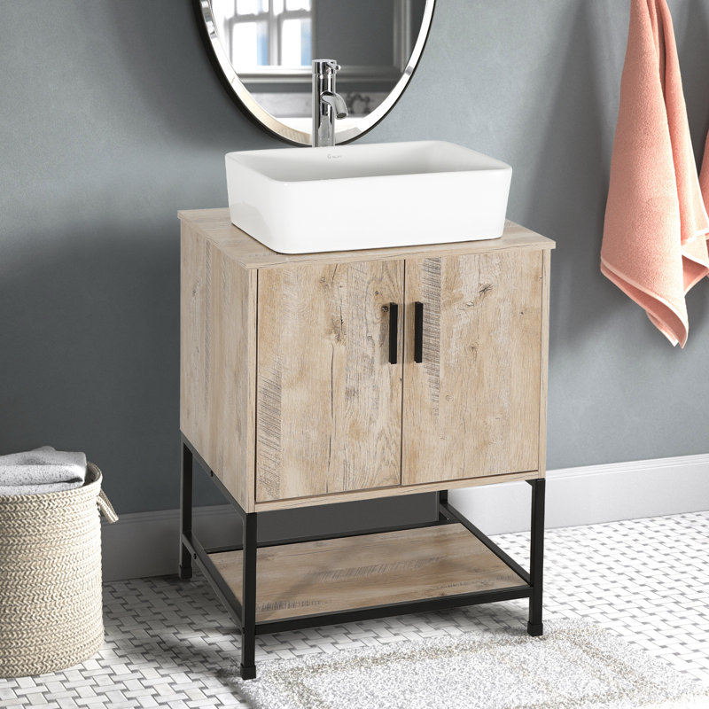 24" Single Bathroom Vanity Set with Ceramic Sink, Water Saving Faucet, Oak