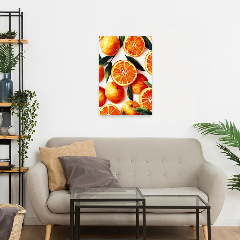 «Vibrant Oranges», art abstrait de fruits tropicaux, 24" H x 16" W