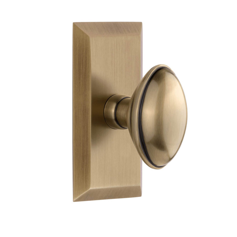 Grandeur Concealed Screw Mechanism Oval Knob with Rectangle Rosette, Vintage Brass