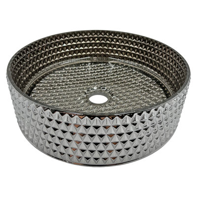 Scotch 14" Round Diamond Textured Glass Vessel Bathroom Sink - Timeless Collection
