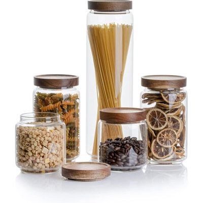 Airtight Food Storage Containers with Bamboo lids set of 5, Stackable Food Storage Containers, Glass Canisters for Pantry, kitchen, Flour, Sugar, Tea,