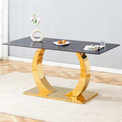 63 x 31,5 table en pierre frittée de 30 pouces - et pièce chic. Bureau brûlé avec effet marbre noir. Pieds en acier inoxydable. Résistant à la chaleur. Entretien simple 63 po, 31,5 po et 30 po, salle à manger élégante et pratique