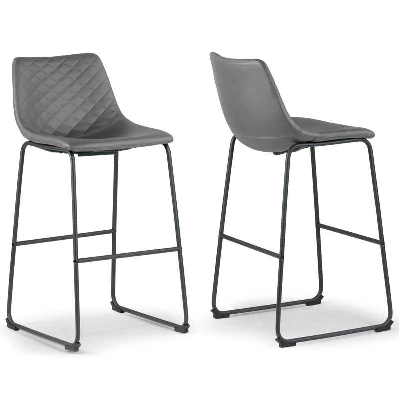 Upholstered Counter Stool with Metal Frame, Gray, Bar Stool (28.5” Seat Height)